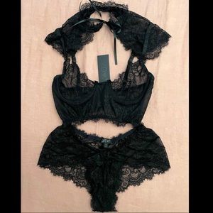 Dolls Kill WIDOW Black Lace Bra & Cheeky Panty Lingerie Set - Size Small